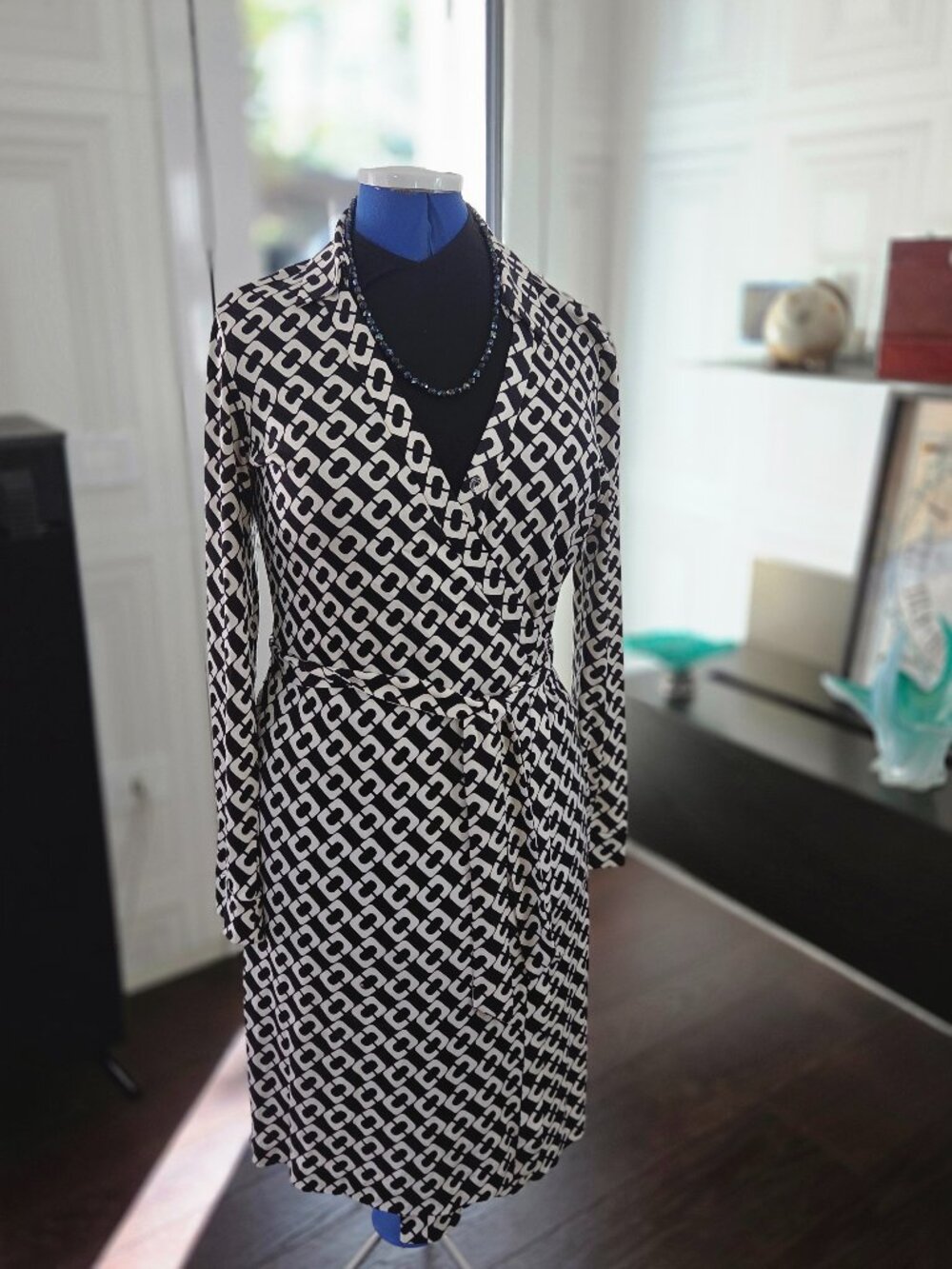 Diane von Furstenberg DVF Jeanne Silk Chain Link Wrap Midi Dress Size 14